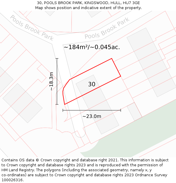 30, POOLS BROOK PARK, KINGSWOOD, HULL, HU7 3GE: Plot and title map