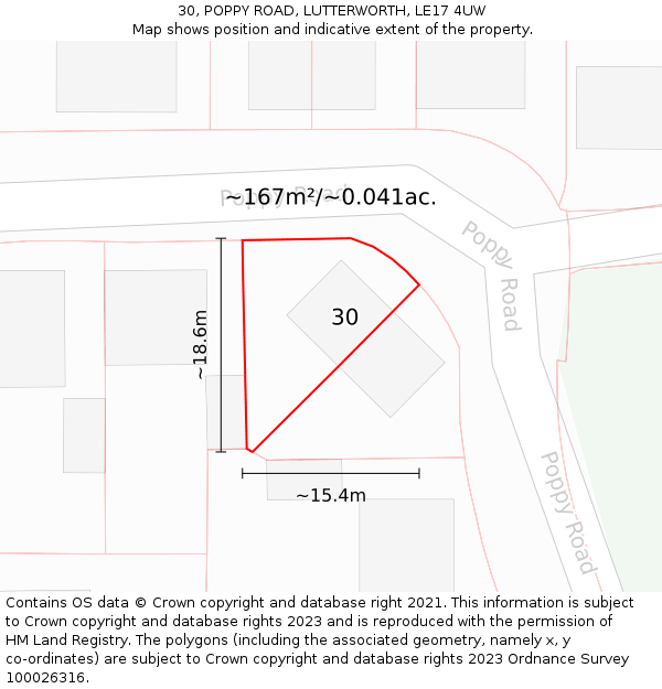 30, POPPY ROAD, LUTTERWORTH, LE17 4UW: Plot and title map