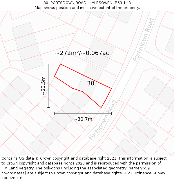 30, PORTSDOWN ROAD, HALESOWEN, B63 1HR: Plot and title map