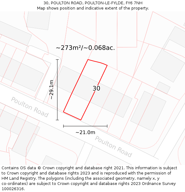 30, POULTON ROAD, POULTON-LE-FYLDE, FY6 7NH: Plot and title map