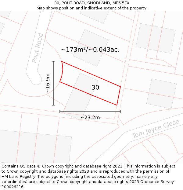 30, POUT ROAD, SNODLAND, ME6 5EX: Plot and title map