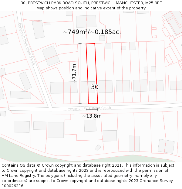 30, PRESTWICH PARK ROAD SOUTH, PRESTWICH, MANCHESTER, M25 9PE: Plot and title map