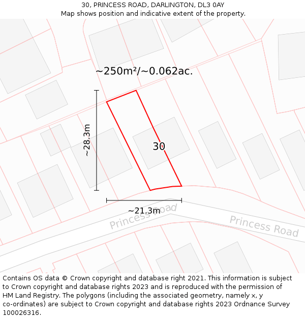 30, PRINCESS ROAD, DARLINGTON, DL3 0AY: Plot and title map