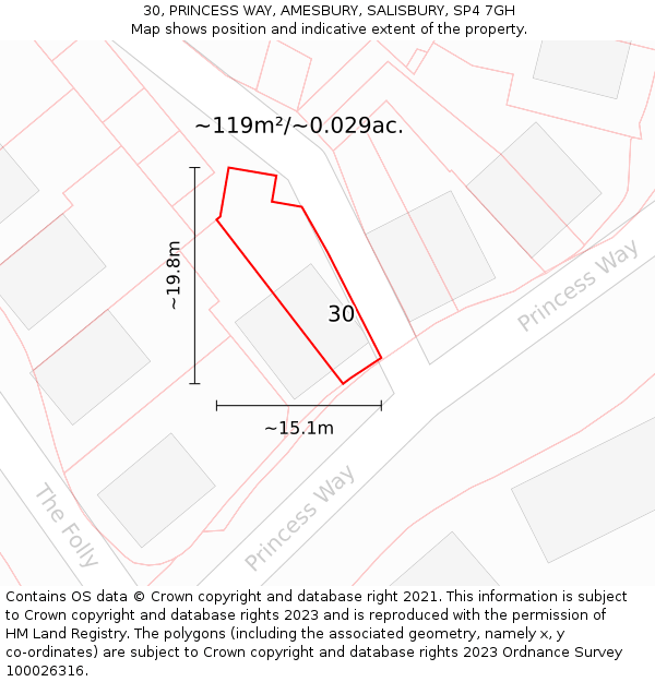 30, PRINCESS WAY, AMESBURY, SALISBURY, SP4 7GH: Plot and title map