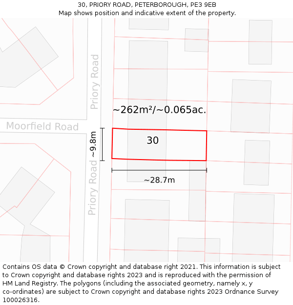 30, PRIORY ROAD, PETERBOROUGH, PE3 9EB: Plot and title map