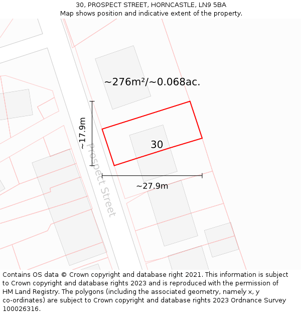 30, PROSPECT STREET, HORNCASTLE, LN9 5BA: Plot and title map