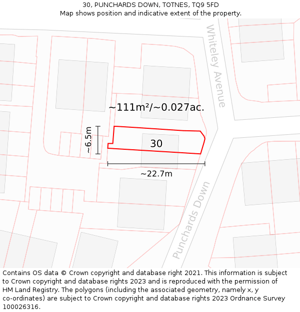 30, PUNCHARDS DOWN, TOTNES, TQ9 5FD: Plot and title map