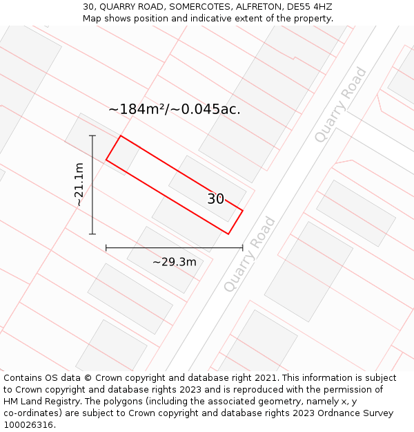 30, QUARRY ROAD, SOMERCOTES, ALFRETON, DE55 4HZ: Plot and title map