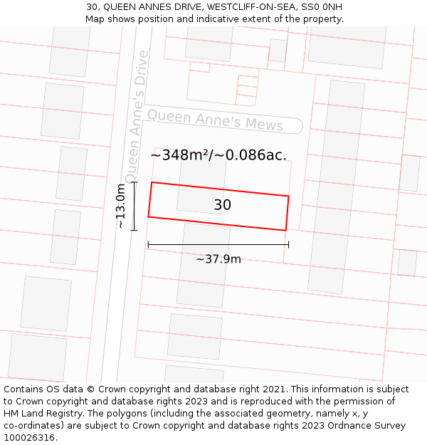 30, QUEEN ANNES DRIVE, WESTCLIFF-ON-SEA, SS0 0NH: Plot and title map