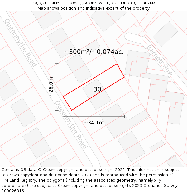 30, QUEENHYTHE ROAD, JACOBS WELL, GUILDFORD, GU4 7NX: Plot and title map