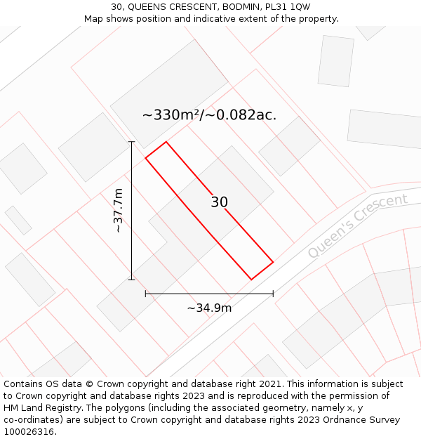 30, QUEENS CRESCENT, BODMIN, PL31 1QW: Plot and title map