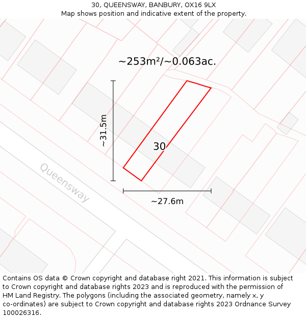 30, QUEENSWAY, BANBURY, OX16 9LX: Plot and title map