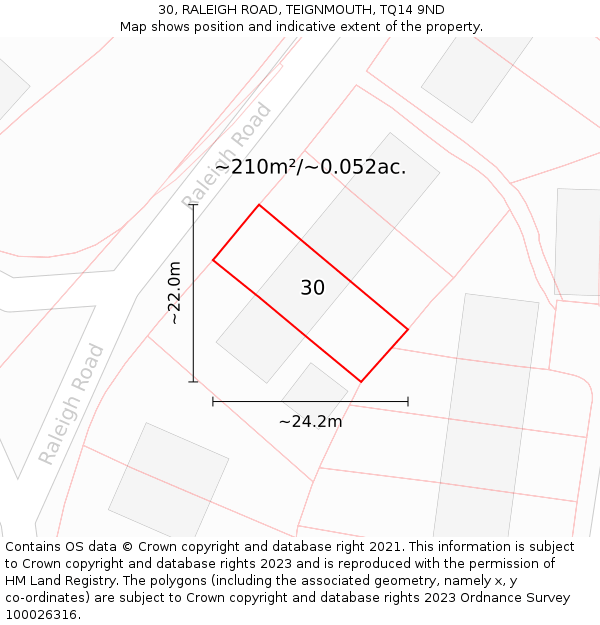 30, RALEIGH ROAD, TEIGNMOUTH, TQ14 9ND: Plot and title map