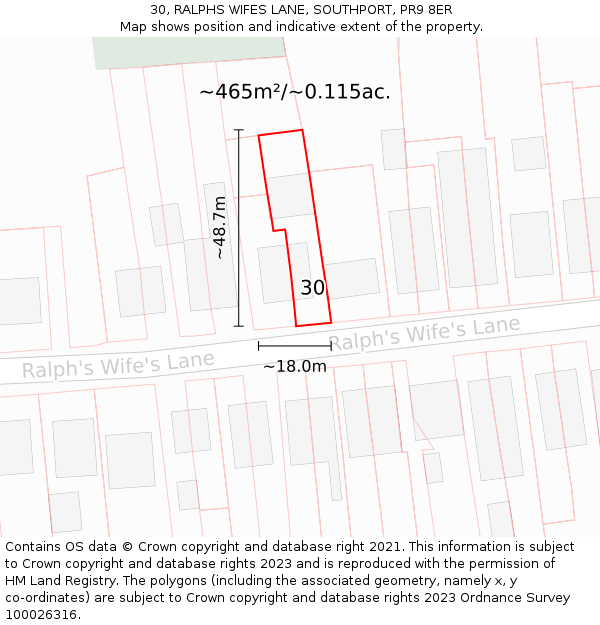 30, RALPHS WIFES LANE, SOUTHPORT, PR9 8ER: Plot and title map