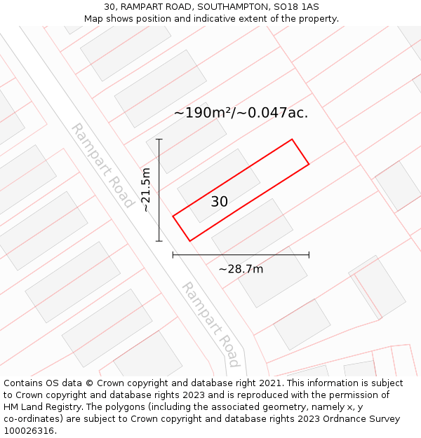 30, RAMPART ROAD, SOUTHAMPTON, SO18 1AS: Plot and title map