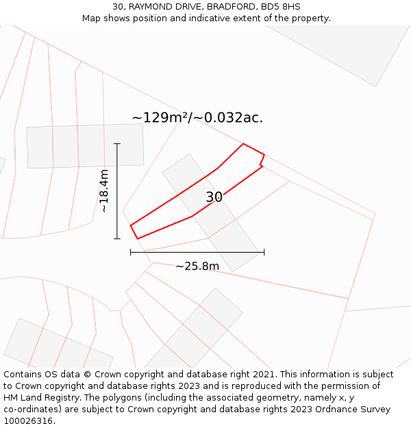 30, RAYMOND DRIVE, BRADFORD, BD5 8HS: Plot and title map