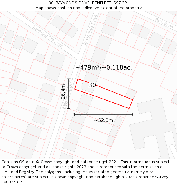30, RAYMONDS DRIVE, BENFLEET, SS7 3PL: Plot and title map