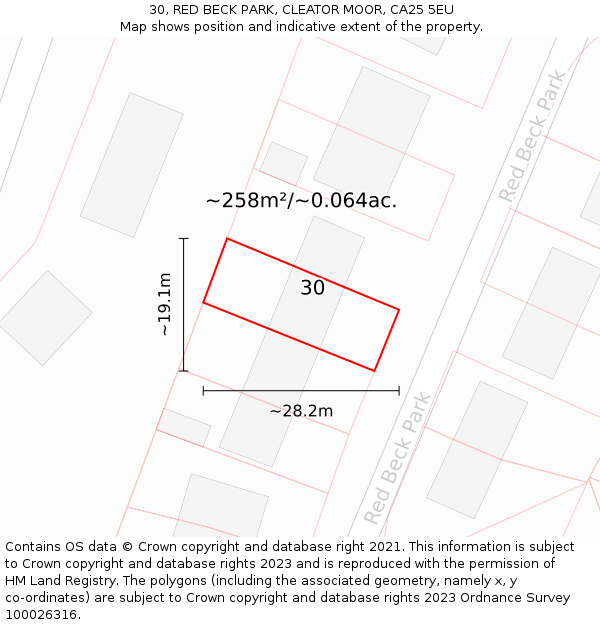 30, RED BECK PARK, CLEATOR MOOR, CA25 5EU: Plot and title map