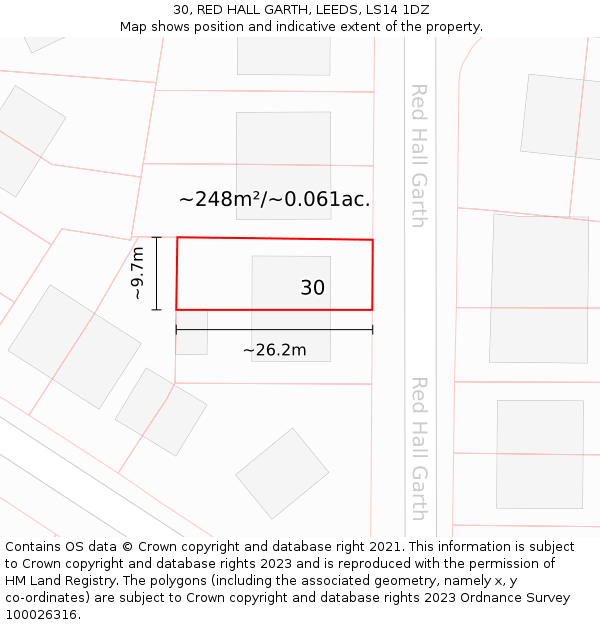 30, RED HALL GARTH, LEEDS, LS14 1DZ: Plot and title map