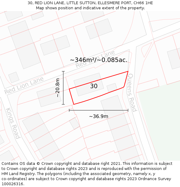 30, RED LION LANE, LITTLE SUTTON, ELLESMERE PORT, CH66 1HE: Plot and title map