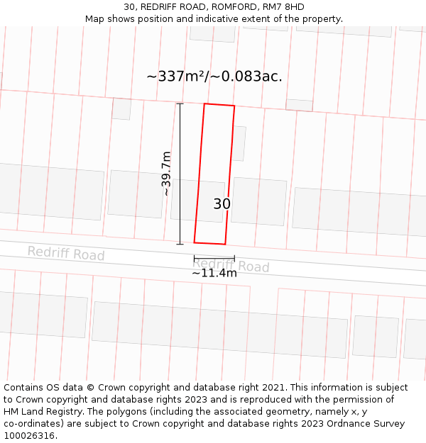 30, REDRIFF ROAD, ROMFORD, RM7 8HD: Plot and title map