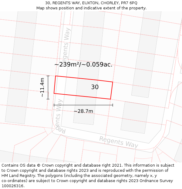 30, REGENTS WAY, EUXTON, CHORLEY, PR7 6PQ: Plot and title map