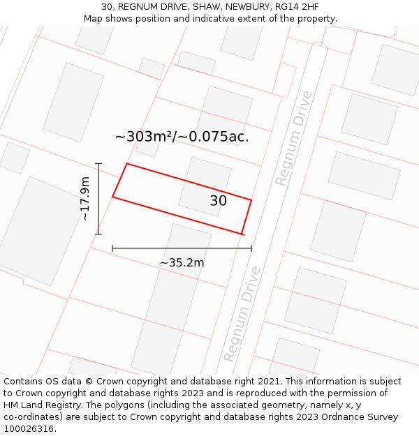 30, REGNUM DRIVE, SHAW, NEWBURY, RG14 2HF: Plot and title map