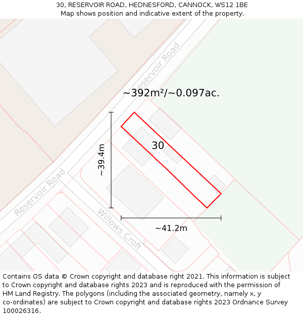 30, RESERVOIR ROAD, HEDNESFORD, CANNOCK, WS12 1BE: Plot and title map