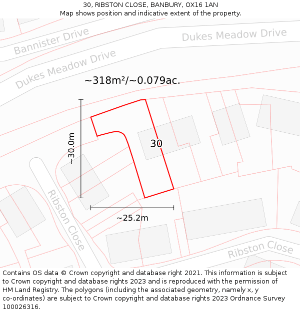 30, RIBSTON CLOSE, BANBURY, OX16 1AN: Plot and title map