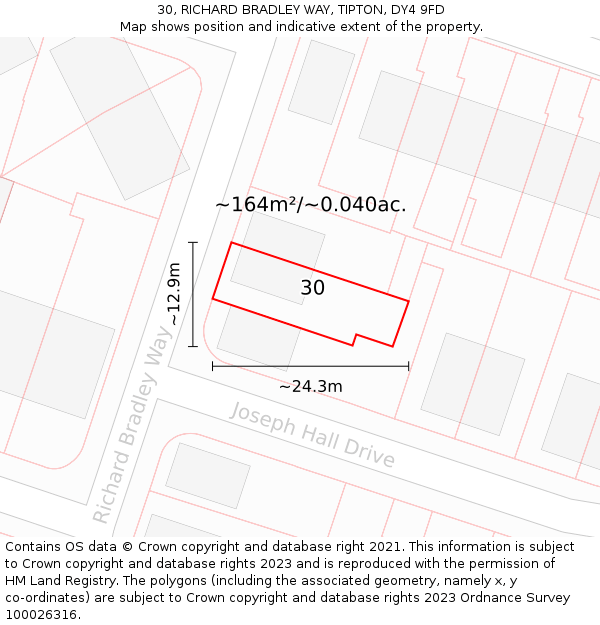 30, RICHARD BRADLEY WAY, TIPTON, DY4 9FD: Plot and title map