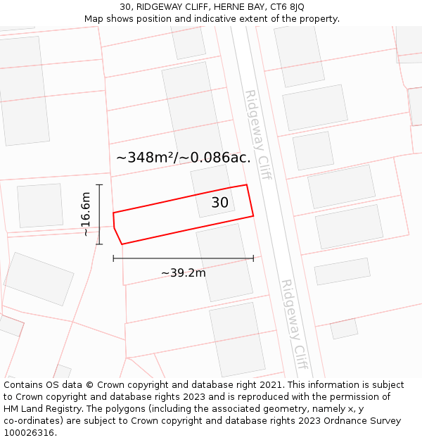30, RIDGEWAY CLIFF, HERNE BAY, CT6 8JQ: Plot and title map