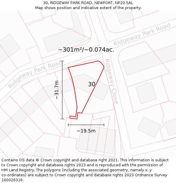 30, RIDGEWAY PARK ROAD, NEWPORT, NP20 5AL: Plot and title map