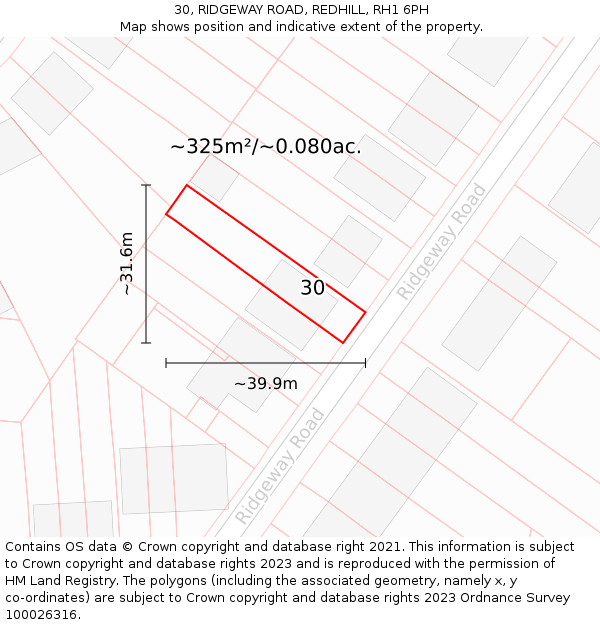 30, RIDGEWAY ROAD, REDHILL, RH1 6PH: Plot and title map