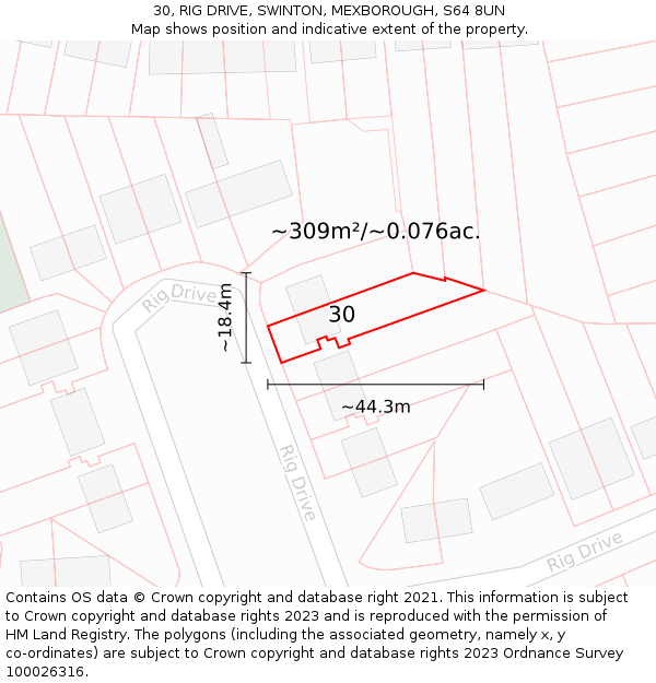 30, RIG DRIVE, SWINTON, MEXBOROUGH, S64 8UN: Plot and title map