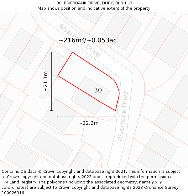 30, RIVERBANK DRIVE, BURY, BL8 1UR: Plot and title map