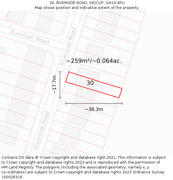 30, RIVERSIDE ROAD, SIDCUP, DA14 4PU: Plot and title map