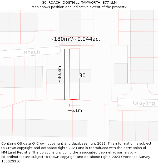 30, ROACH, DOSTHILL, TAMWORTH, B77 1LN: Plot and title map