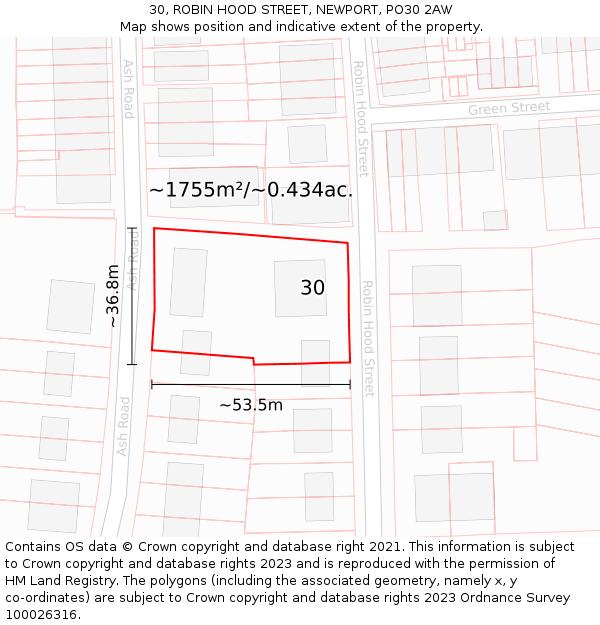 30, ROBIN HOOD STREET, NEWPORT, PO30 2AW: Plot and title map