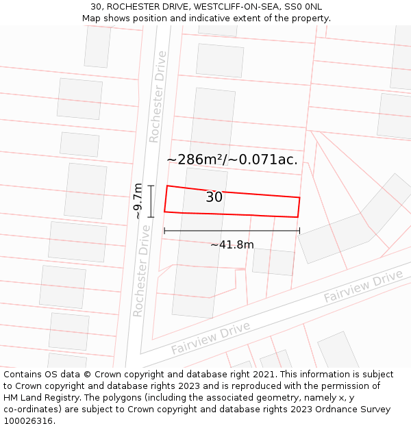 30, ROCHESTER DRIVE, WESTCLIFF-ON-SEA, SS0 0NL: Plot and title map