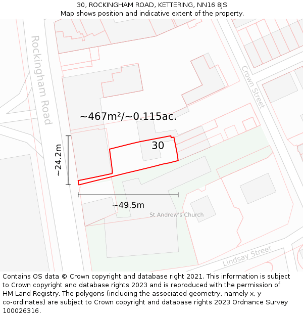 30, ROCKINGHAM ROAD, KETTERING, NN16 8JS: Plot and title map