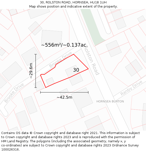 30, ROLSTON ROAD, HORNSEA, HU18 1UH: Plot and title map