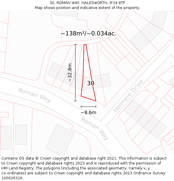 30, ROMAN WAY, HALESWORTH, IP19 8TP: Plot and title map