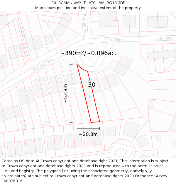 30, ROMAN WAY, THATCHAM, RG18 3BP: Plot and title map