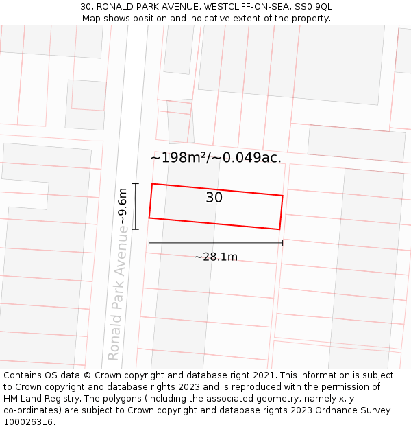 30, RONALD PARK AVENUE, WESTCLIFF-ON-SEA, SS0 9QL: Plot and title map