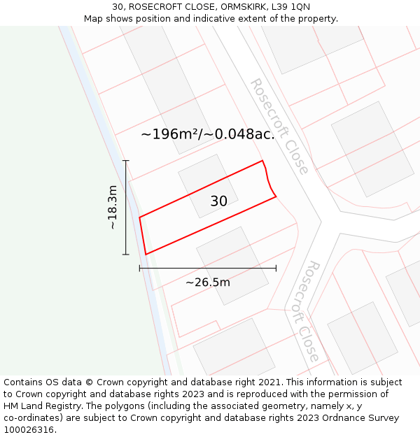 30, ROSECROFT CLOSE, ORMSKIRK, L39 1QN: Plot and title map