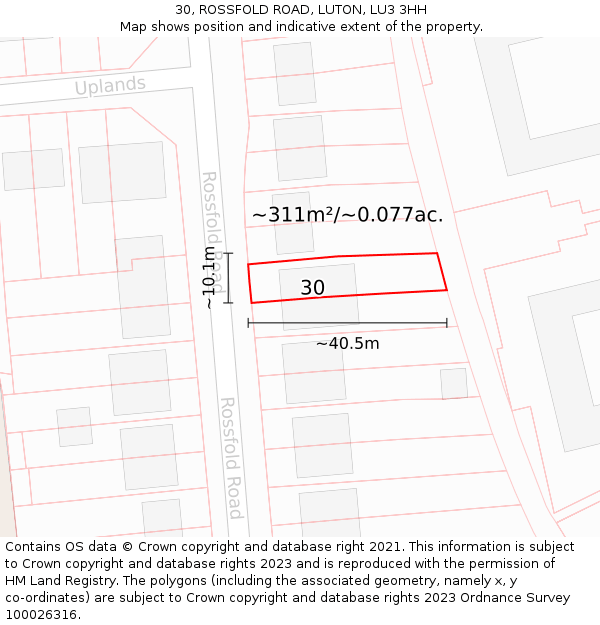 30, ROSSFOLD ROAD, LUTON, LU3 3HH: Plot and title map