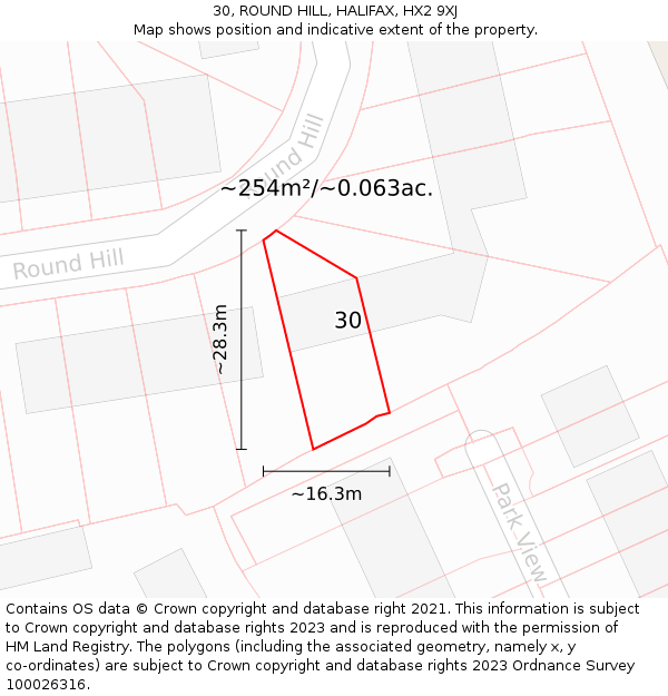 30, ROUND HILL, HALIFAX, HX2 9XJ: Plot and title map