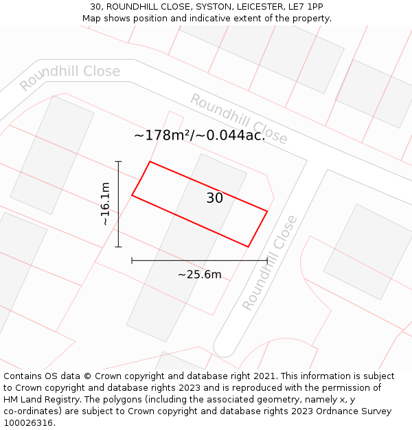 30, ROUNDHILL CLOSE, SYSTON, LEICESTER, LE7 1PP: Plot and title map