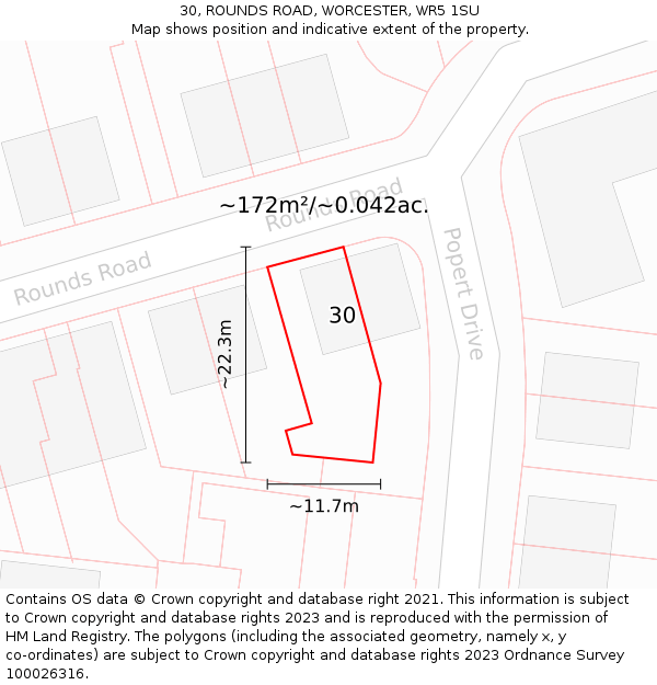 30, ROUNDS ROAD, WORCESTER, WR5 1SU: Plot and title map