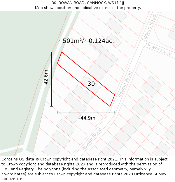 30, ROWAN ROAD, CANNOCK, WS11 1JJ: Plot and title map